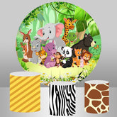Aperturee Cartoon Animals Jungle Round Happy Birthday Backdrop